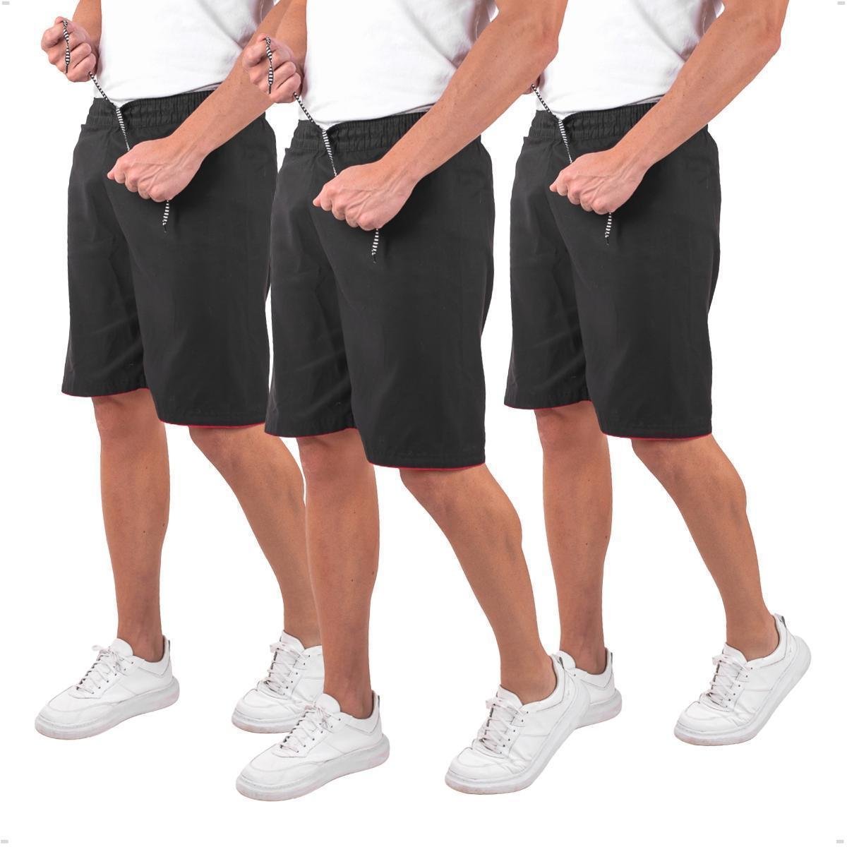 Kit 3 Bermudas Masculina Tactel Liso Academia Treino com Bolso Traseiro - PRETO+MARINHO+CINZA - P Menor preço em Kit 3 Bermudas Masculina Tactel Liso Academia Treino com Bolso Traseiro - PRETO+MARINHO+CINZA - P