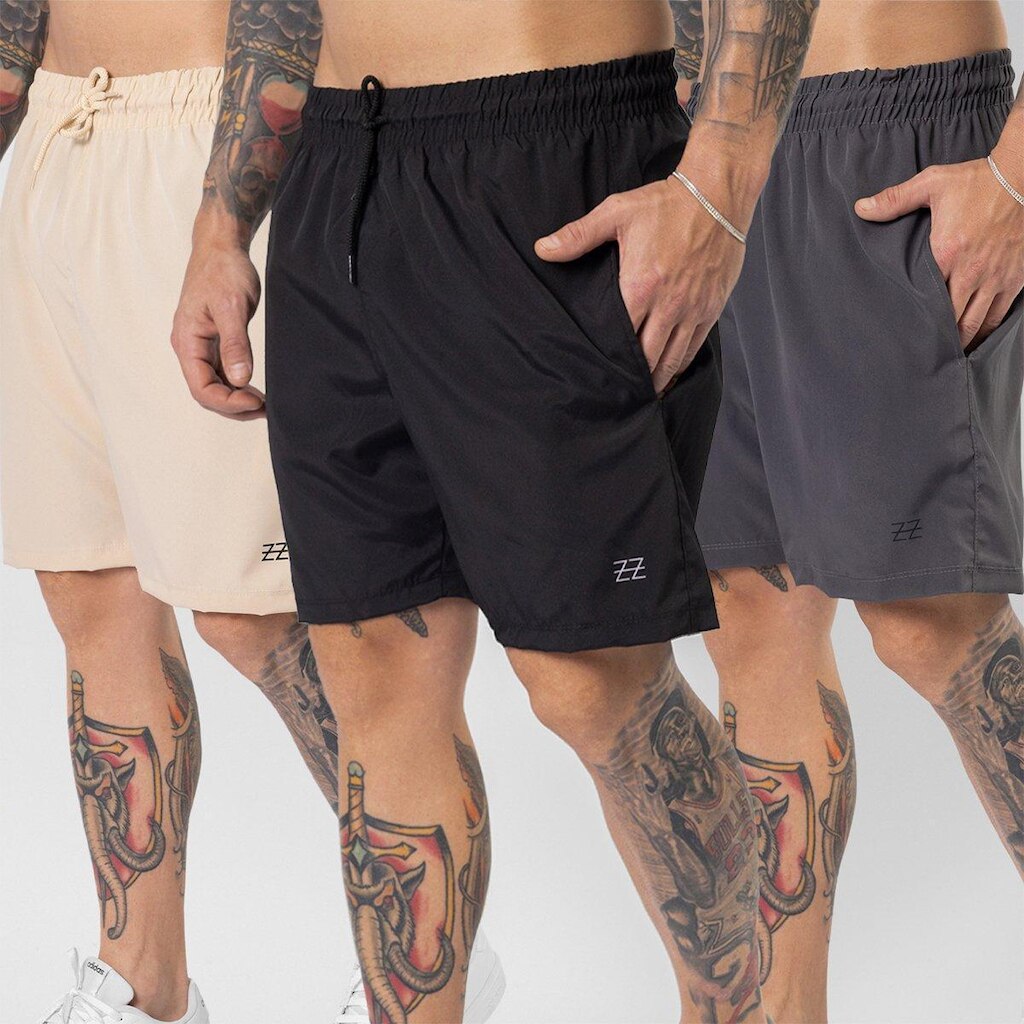 Kit 3 Bermudas Masculinas Academia Treino Shorts Elástico Luzzoo