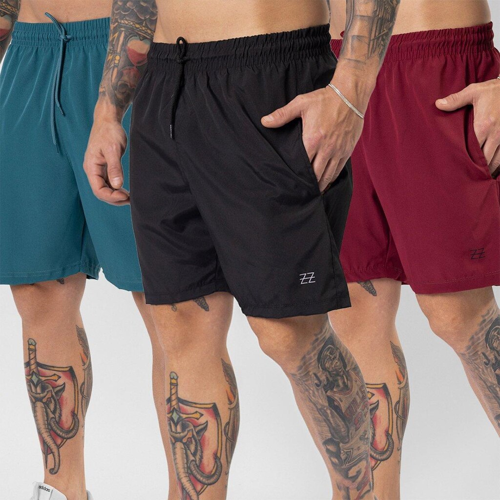 Kit 3 Bermudas Masculinas Academia Treino Shorts Elástico Luzzoo