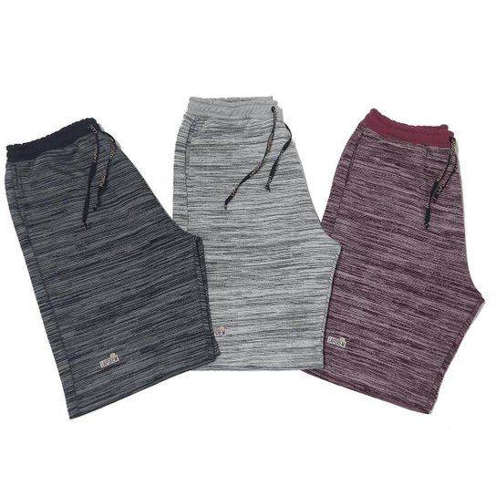 Menor preço em Kit 3 Bermudas Moletom Careca Masculina Laporem Rajado - Azul+Cinza