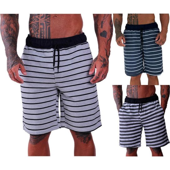 Kit 3 Bermudas Moletom MXD Conceito Básica FullPrint Sport Fit Masculina - Branco+Azul Menor preço em Kit 3 Bermudas Moletom MXD Conceito Básica FullPrint Sport Fit Masculina - Branco+Azul