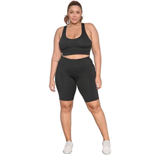 Kit 3 Bermudas Plus Size Legging Com Elastano Allmaria - Preto Menor preço em Kit 3 Bermudas Plus Size Legging Com Elastano Allmaria - Preto