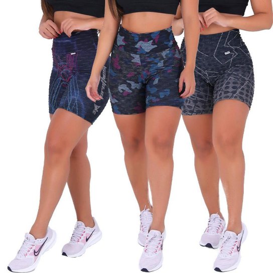 Kit 3 Bermudas Short Legging Bolha Sublimada Feminina - Grafite Menor preço em Kit 3 Bermudas Short Legging Bolha Sublimada Feminina - Grafite