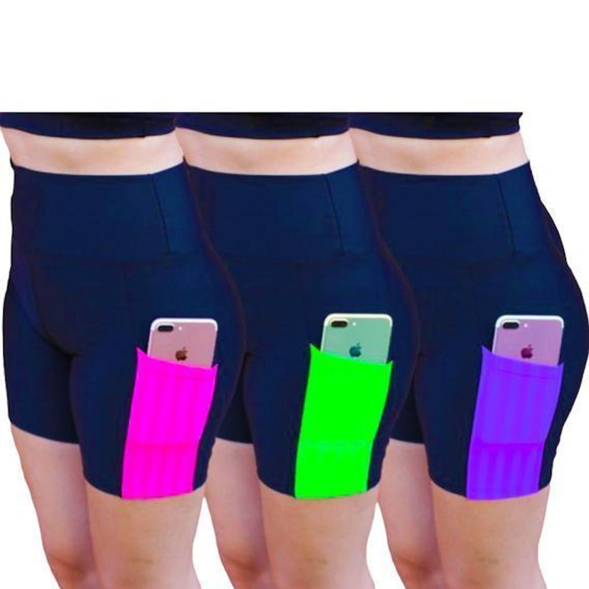 Kit 3 Bermudas Shorts Leg Legging Treino Cós Alto Bolso 164/165