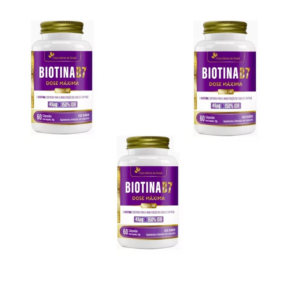 Kit 3 Biotina B7 45ug 3x60 cps Flora Nativa