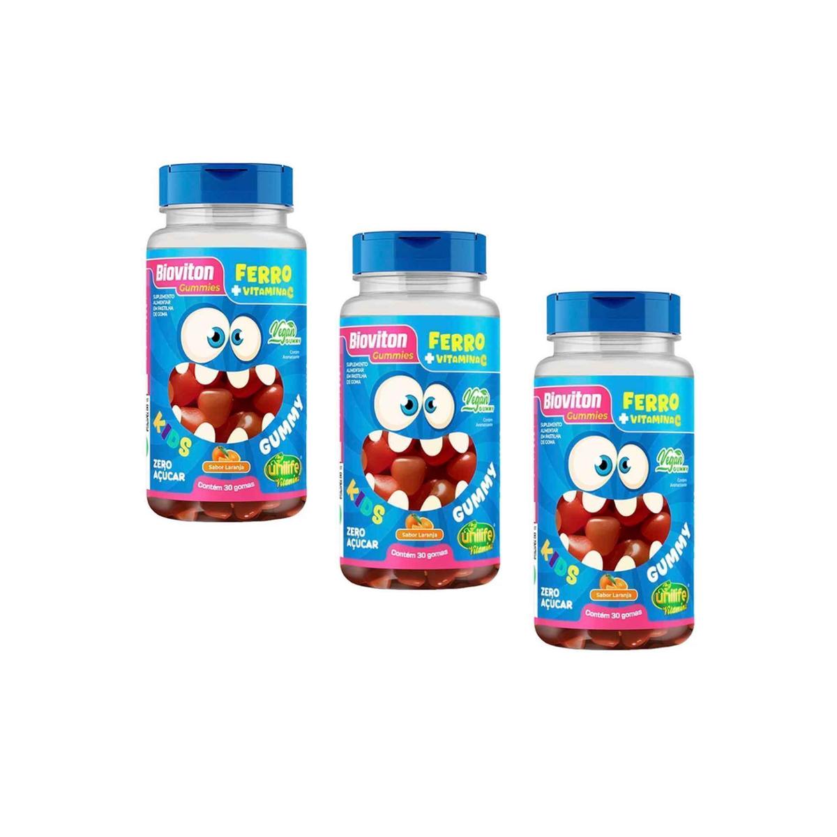 Kit 3 Bioviton Gummy Kids Ferro + Vit C Laranja