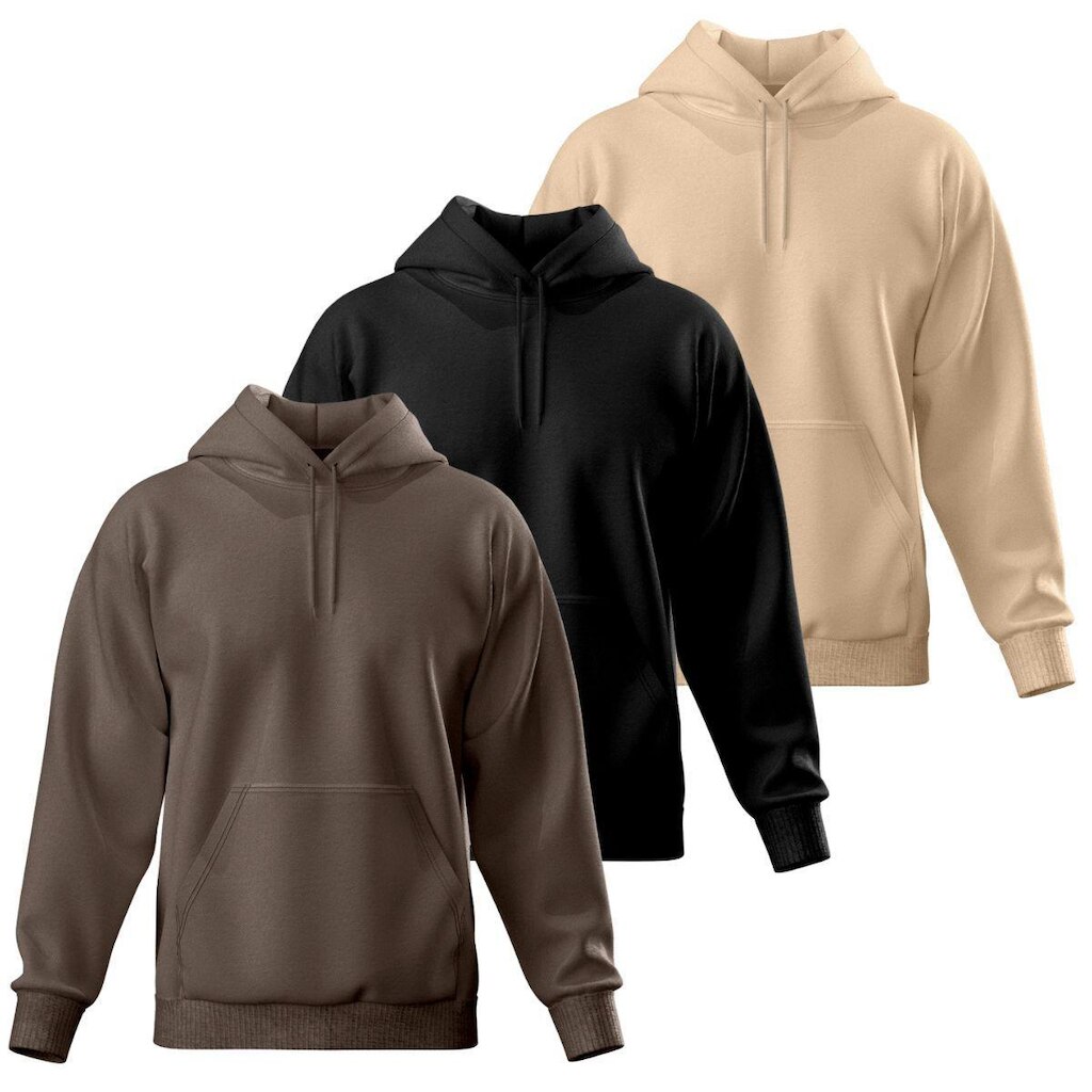 Kit 3 Blusa de Moletom Canguru com Capuz Confortável Estilo Casual Liso