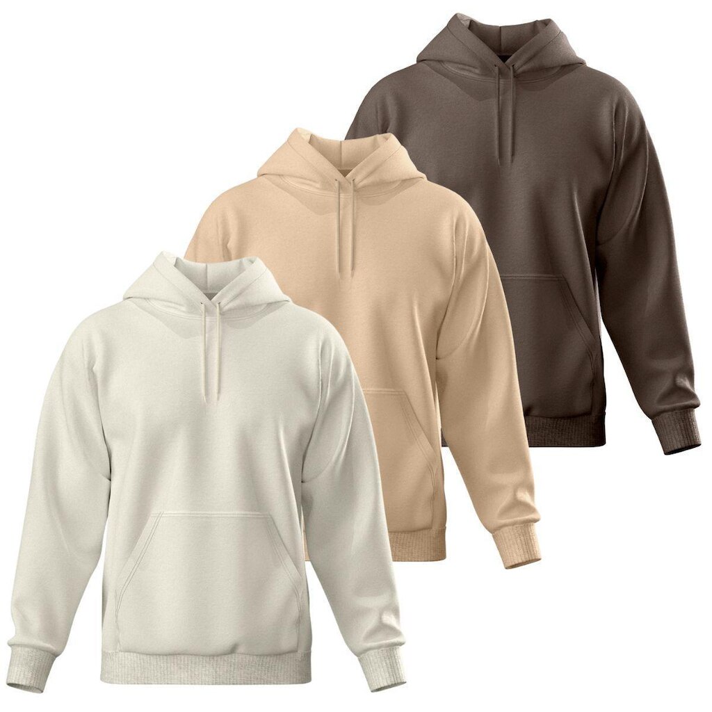 Kit 3 Blusa de Moletom Canguru com Capuz Confortável Estilo Casual Liso