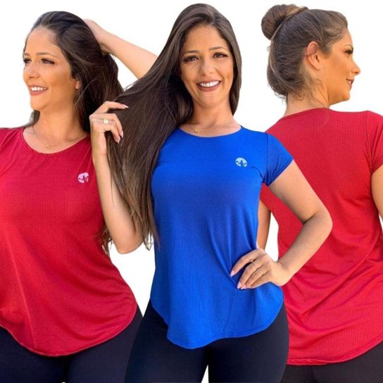 Kit 3 Blusa feminina respirável fitness dryfit long line - Sortido Menor preço em Kit 3 Blusa feminina respirável fitness dryfit long line - Sortido