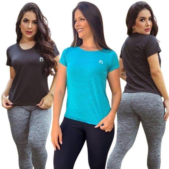 Kit 3 Blusa feminina respirável fitness dryfit poliamida - Sortido Menor preço em Kit 3 Blusa feminina respirável fitness dryfit poliamida - Sortido