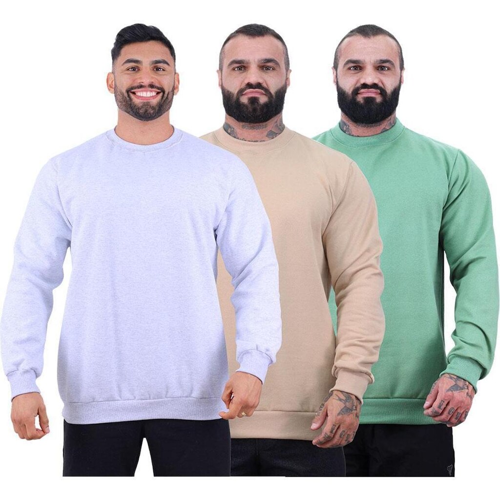 Kit 3 Blusa Frio Moletom Basic MXD Conceito Sem Capuz e Bolso Lisas