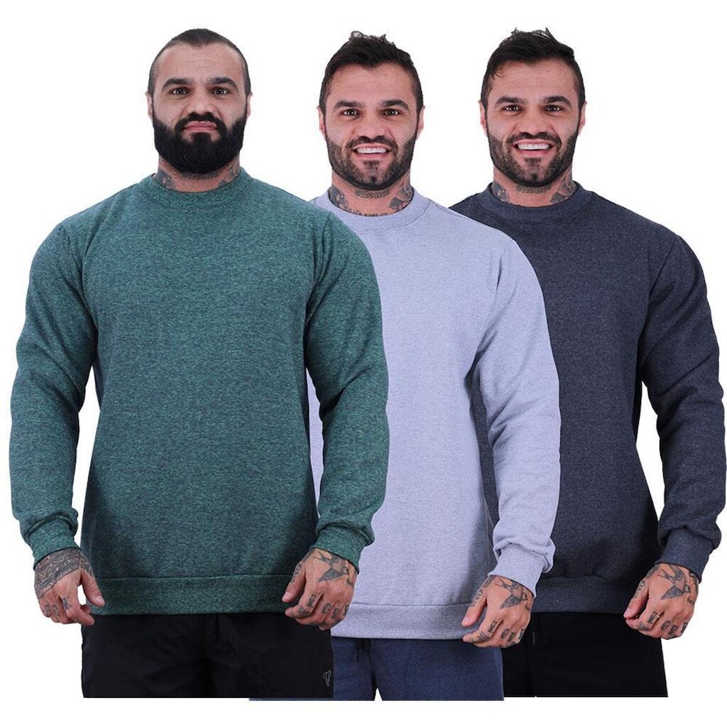 Kit 3 Blusa Frio Moletom Basic MXD Conceito Sem Capuz e Bolso Lisas