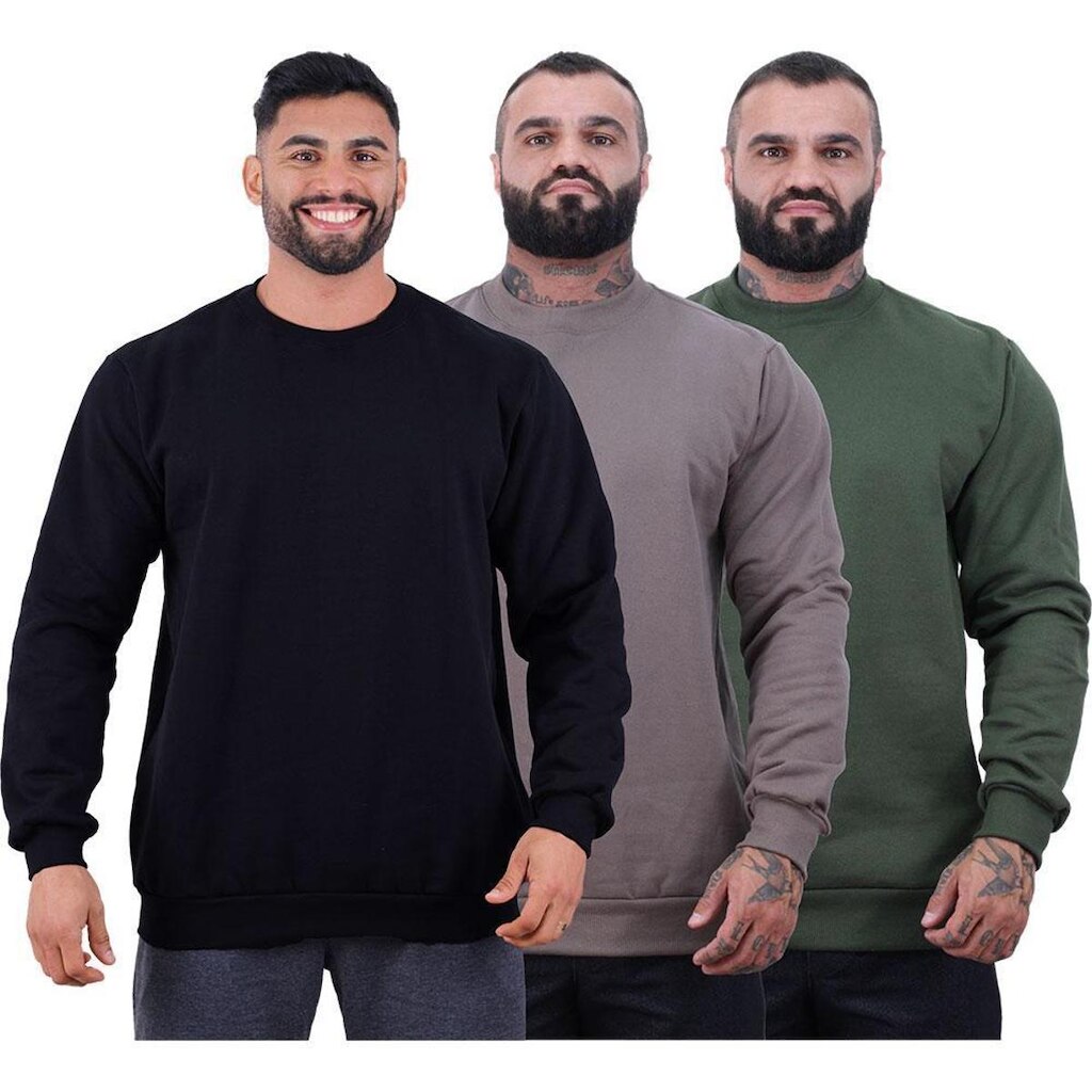 Kit 3 Blusa Frio Moletom Basic MXD Conceito Sem Capuz e Bolso Lisas