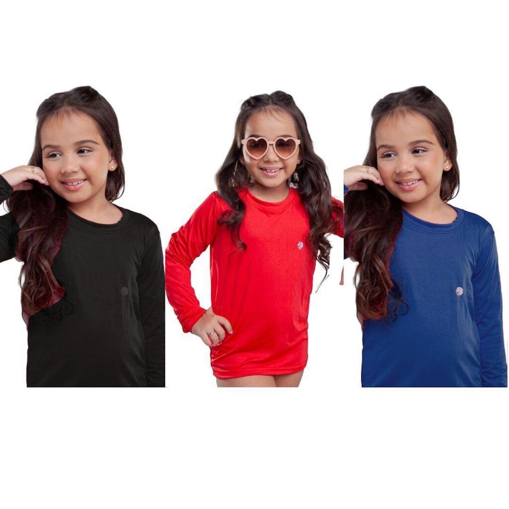 Kit 3 Blusa Infantil Térmica Uv50+ Menina Proteção Solar