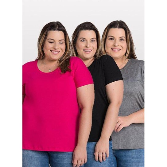 Kit 3 Blusas Comfort Básica em Malha de Viscose com Elastano