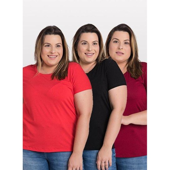 Kit 3 Blusas Comfort Básica em Malha de Viscose com Elastano