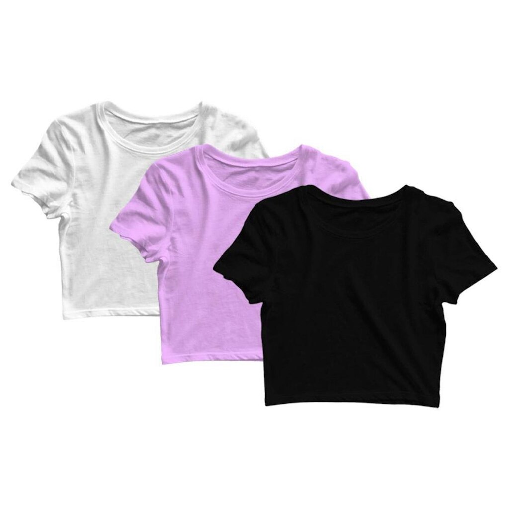 Kit 3 Blusas Cropped Blusinha Camiseta Feminina Lisa