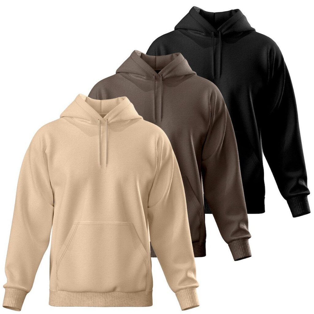 Kit 3 Blusas De Frio Moletom Liso Fechada Bolso Canguru Masculino