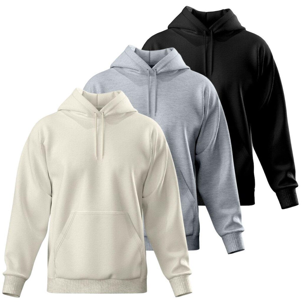 Kit 3 Blusas De Frio Moletom Liso Fechada Bolso Canguru Masculino