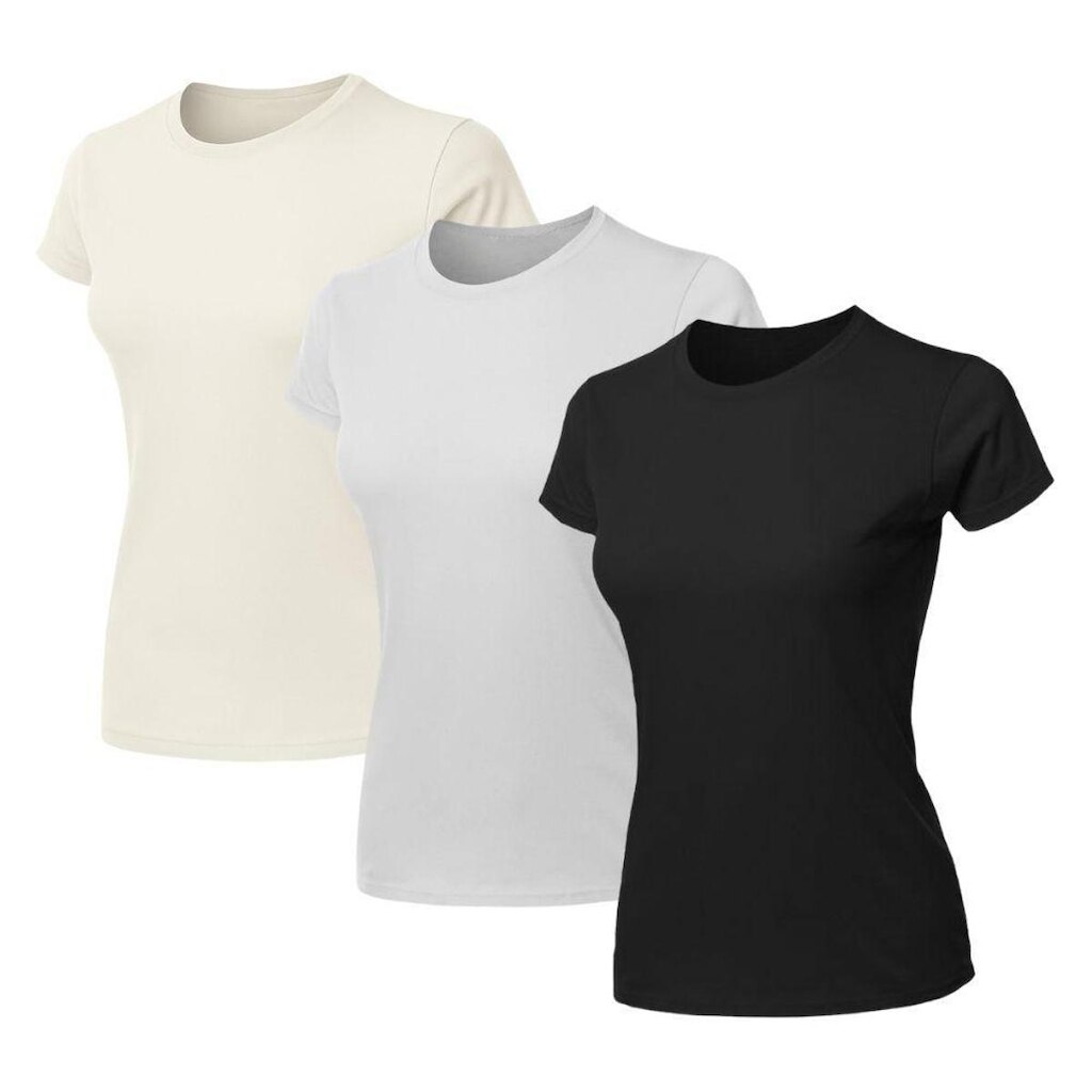 Kit 3 Blusas Feminina Camiseta Lisa Básica Algodão Baby Look