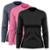 Kit 3 Blusas Feminina Dry Academia Camiseta Segunda Pele Manga Longa Proteção Solar UV - Preto+Azul