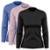 Kit 3 Blusas Feminina Dry Academia Camiseta Segunda Pele Manga Longa Proteção Solar UV - Azul+Rosa
