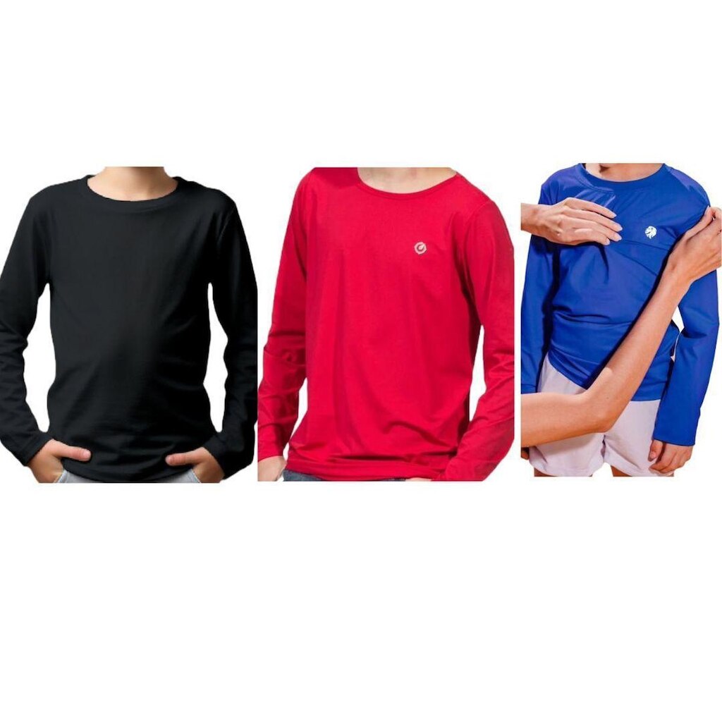 Kit 3 Blusas Infantil Térmica Masculina Praia Segunda Pele Uv50+ Proteção Solar