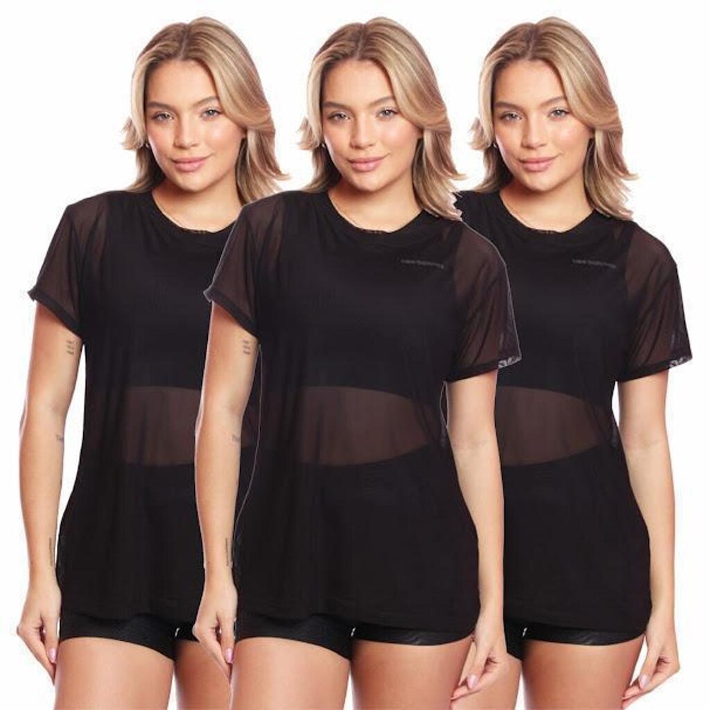 Kit 3 Blusas Mangas Curtas Tule Feminino