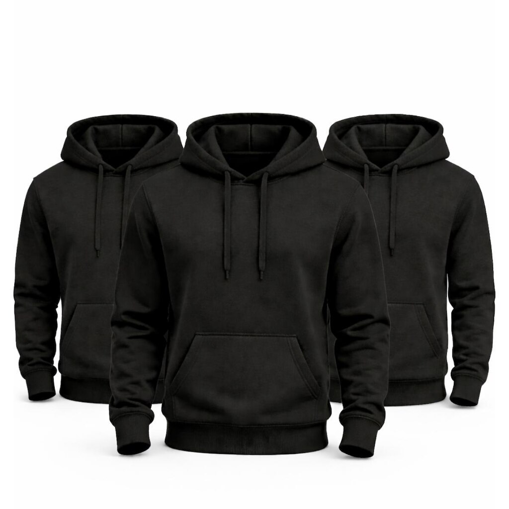 Kit 3 Blusas Moletom Canguru com Capuz Liso Adulto Masculino