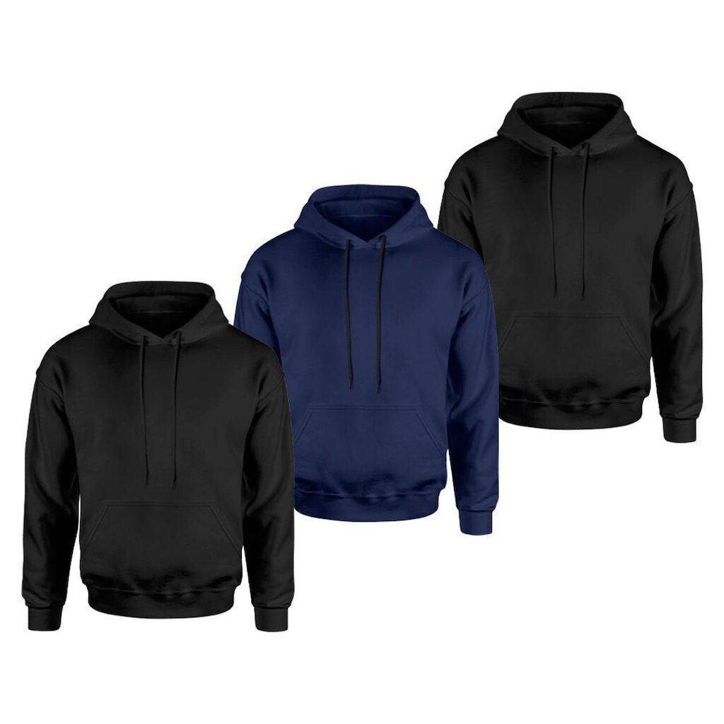 Kit 3 Blusas Moletom Masculina Liso Algodão Com Capuz Bolso