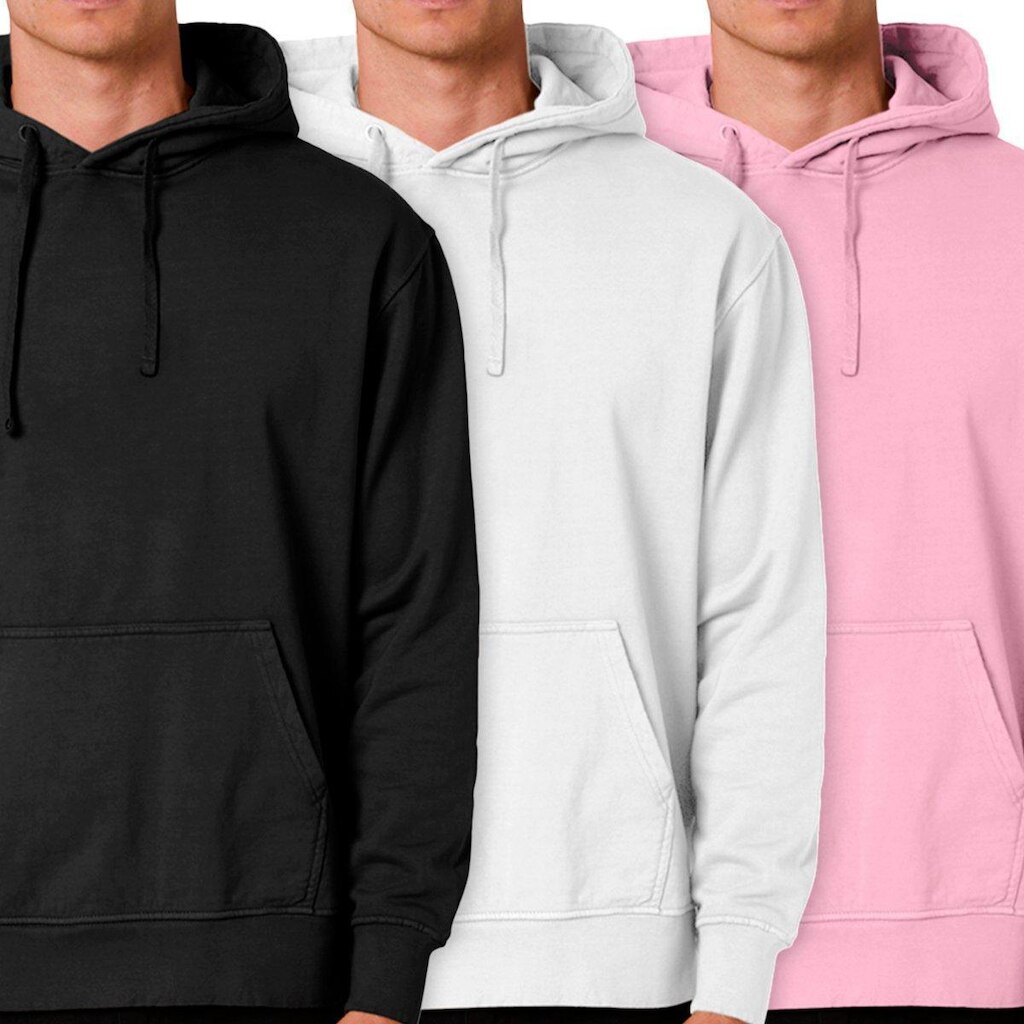 Kit 3 Blusas Moletom Masculino Canguru Com Capuz  Liso Sem Estampa Liso