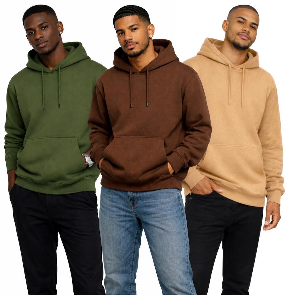Kit 3 Blusas Moletom Masculino Com Capuz Bolso Canguru Casual Inverno Confortável