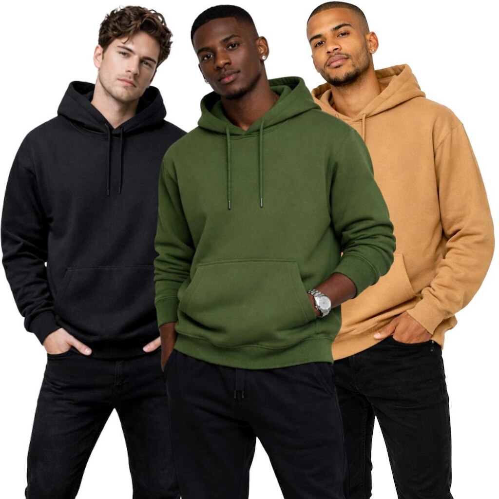 Kit 3 Blusas Moletom Masculino Com Capuz Bolso Canguru Casual Inverno Confortável