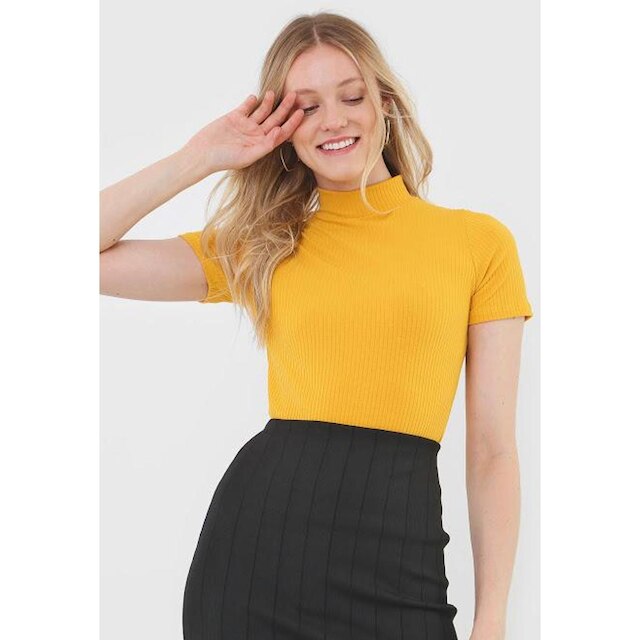 Kit 3 Blusas Salvatore Gola Alta Comfy Malha Canelada Feminino