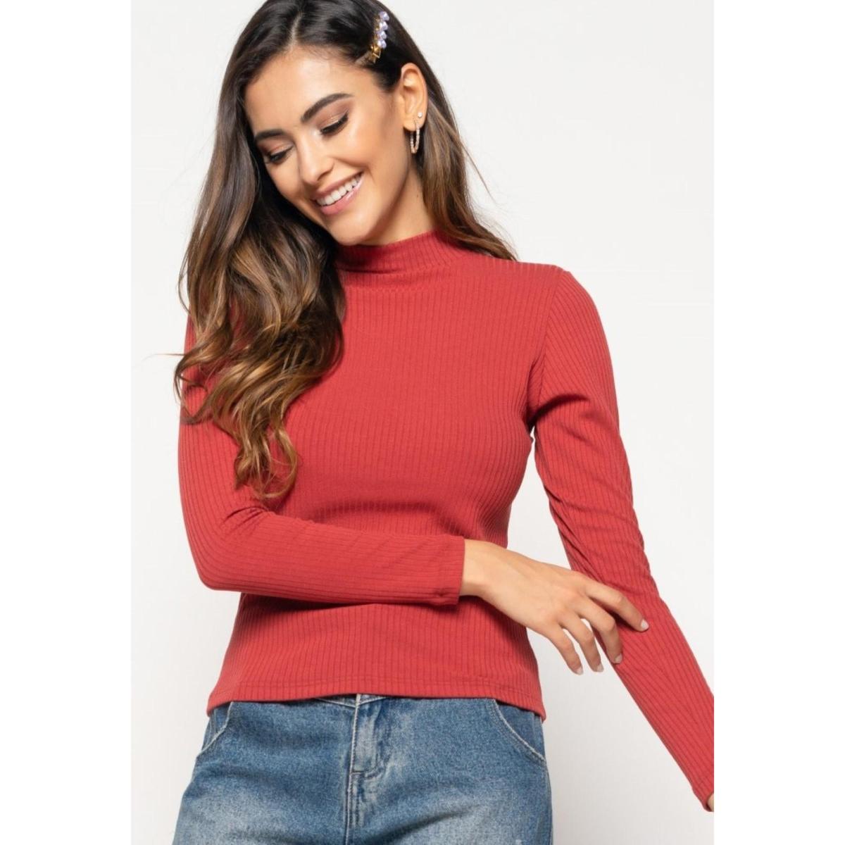 blusa canelada gola alta manga longa preta