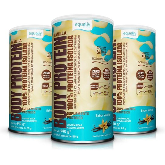 Kit 3 Body Protein Equaliv 450g Vanilla Menor preço em Kit 3 Body Protein Equaliv 450g Vanilla