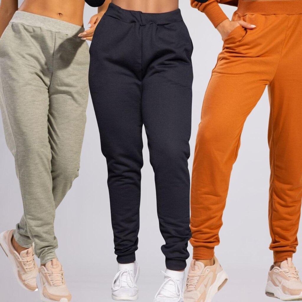 KIT 3 Calça Esportiva Jogger Moletinho Fitness Vekyo Com Elástico Roupa Para Treino Academia