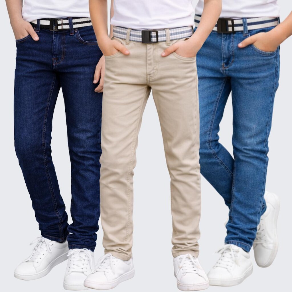 Kit 3 Calça Jeans Infantil Menino Com Regulador e Cinto