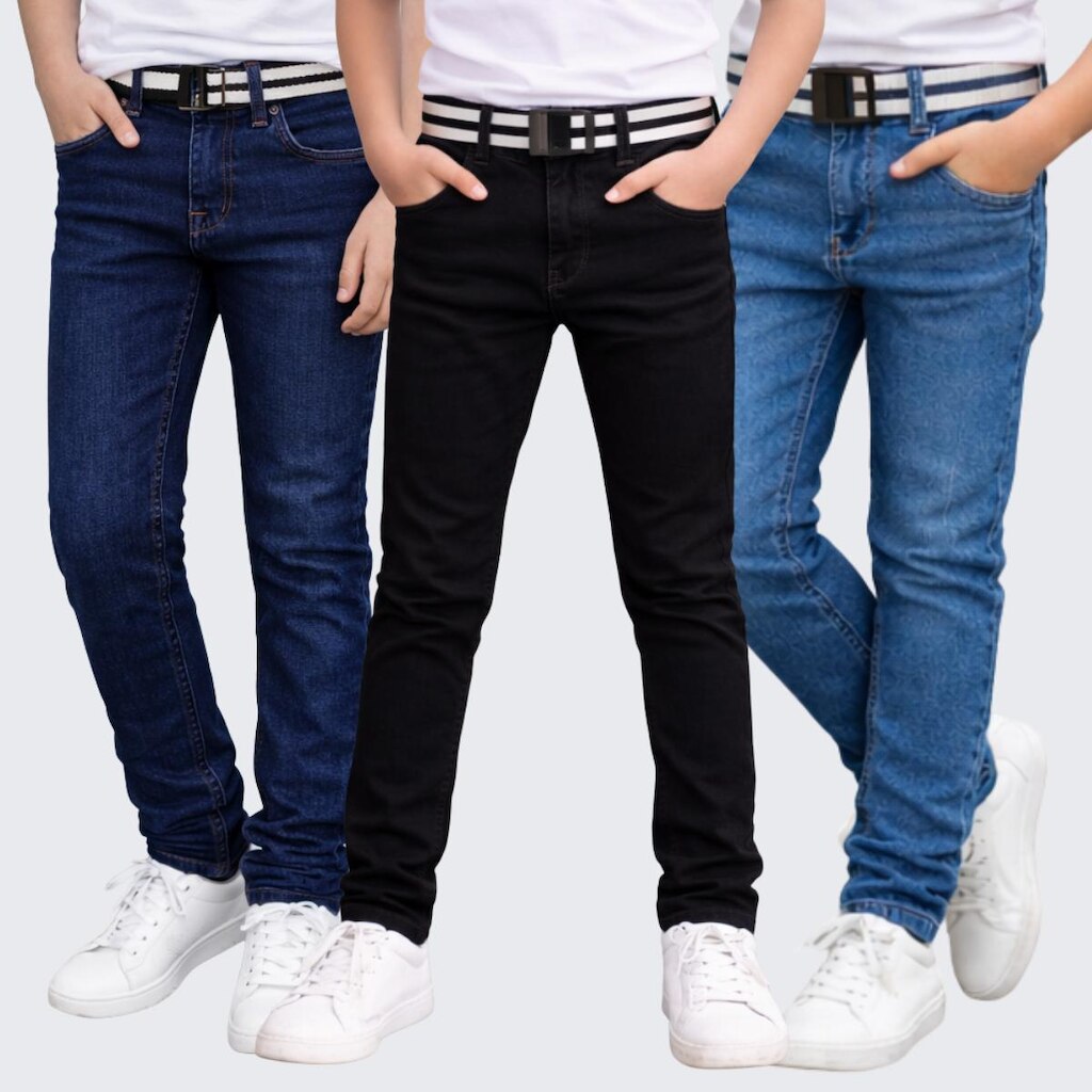 Kit 3 Calça Jeans Infantil Menino Com Regulador e Cinto