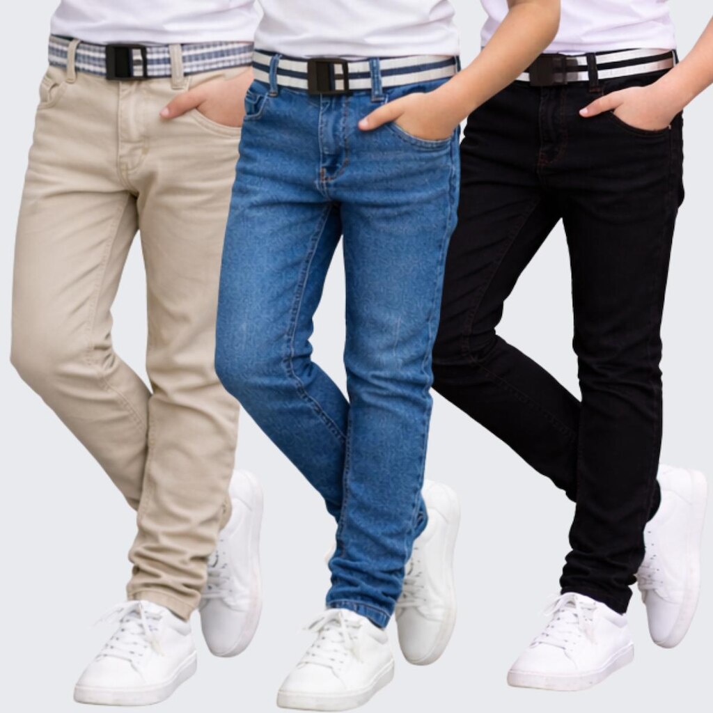 Kit 3 Calça Jeans Infantil Menino Com Regulador e Cinto