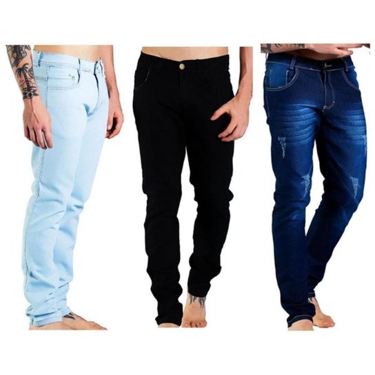 Kit 3 Calça Jeans Masculina Confortável Dia a Dia Versátil - Azul+Preto Menor preço em Kit 3 Calça Jeans Masculina Confortável Dia a Dia Versátil - Azul+Preto