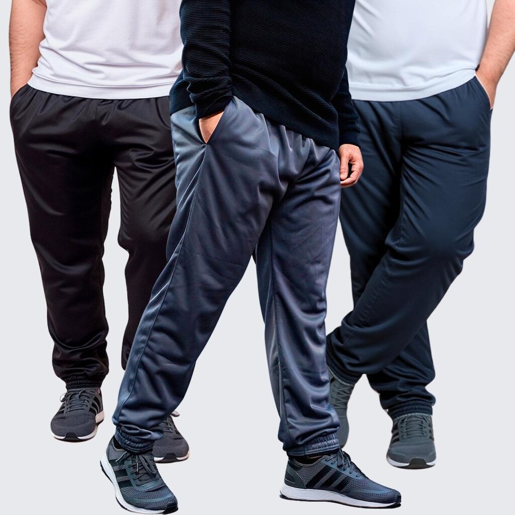 KIT 3 Calça Jogger Masculina Plus Size Lisa Helanca Flanelada