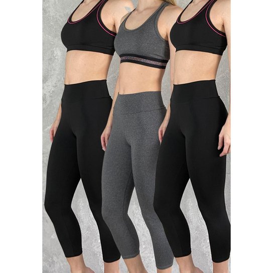 Kit 3 Calça Legging Capri Fitness Básico - Preto Menor preço em Kit 3 Calça Legging Capri Fitness Básico - Preto