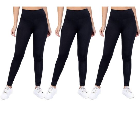 Kit 3 Calça Legging Feminina Academia moda Fitness Cós alto Lisa - Preto Menor preço em Kit 3 Calça Legging Feminina Academia moda Fitness Cós alto Lisa - Preto