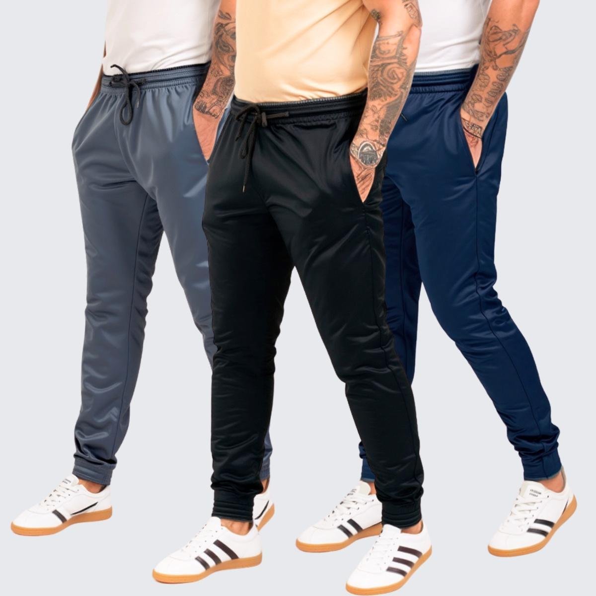 Kit 3 Calça Masculina Jogger Treino Academia Casual Esportiva Helanca - M - PRETO+MARINHO+CINZA Menor preço em Kit 3 Calça Masculina Jogger Treino Academia Casual Esportiva Helanca - M - PRETO+MARINHO+CINZA