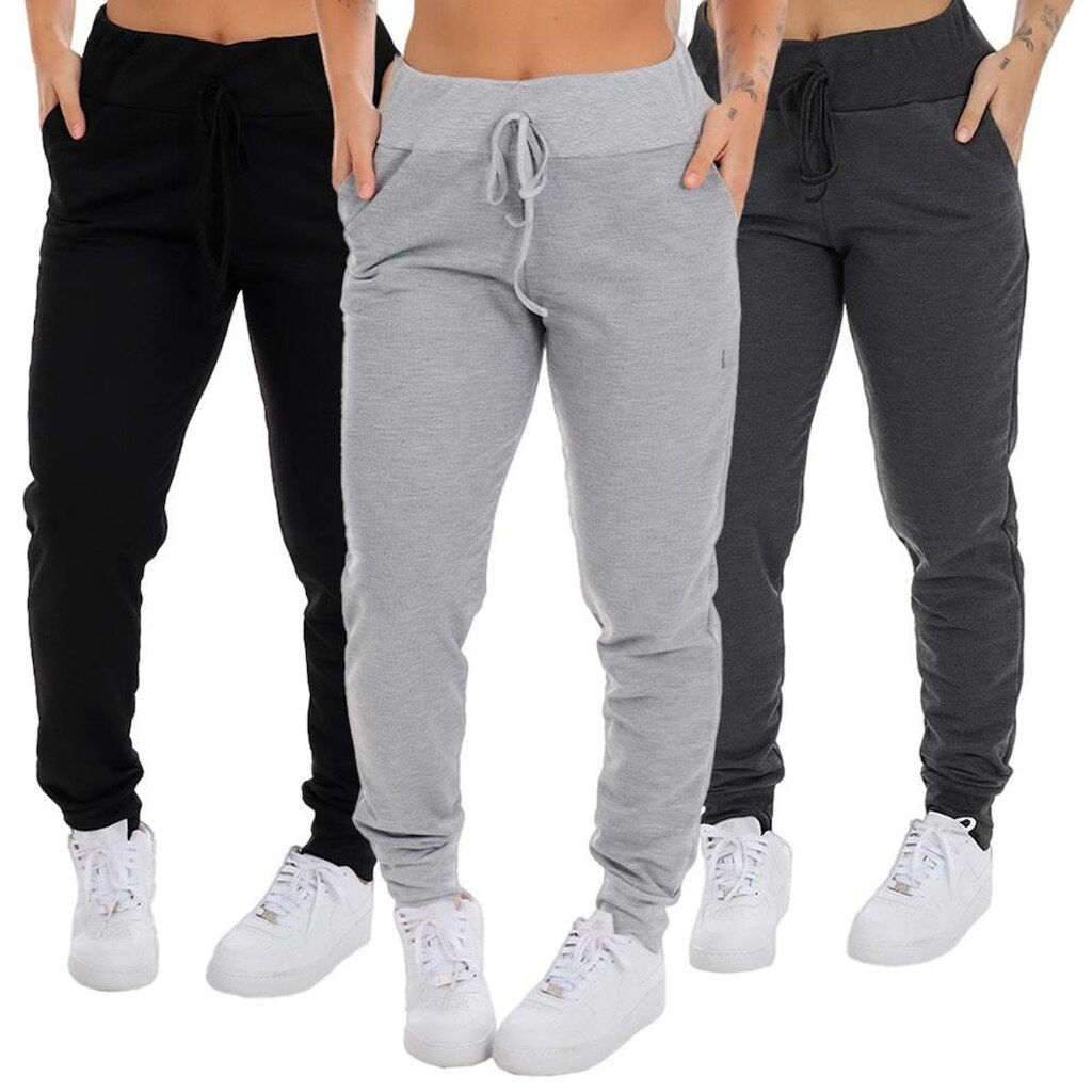 Kit 3 Calça Moletinho Jogger Frishop Com Bolso Feminina