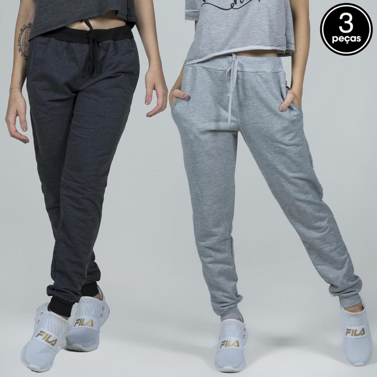 Kit 3 Calça Moletom Unissex Academia Treino Jogger Sport Slim Adulto Luxo Menor preço em Kit 3 Calça Moletom Unissex Academia Treino Jogger Sport Slim Adulto Luxo