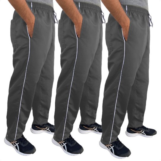 Kit 3 Calça Tactel Masculina Plus Size Extra Grande G1 G2 G3 - G3 - Cinza - Cinza Menor preço em Kit 3 Calça Tactel Masculina Plus Size Extra Grande G1 G2 G3 - G3 - Cinza - Cinza