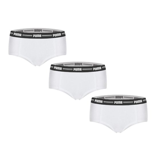 Kit 3 Calcinhas Puma Mini Boxer Feminino - Branco+Preto Menor preço em Kit 3 Calcinhas Puma Mini Boxer Feminino - Branco+Preto