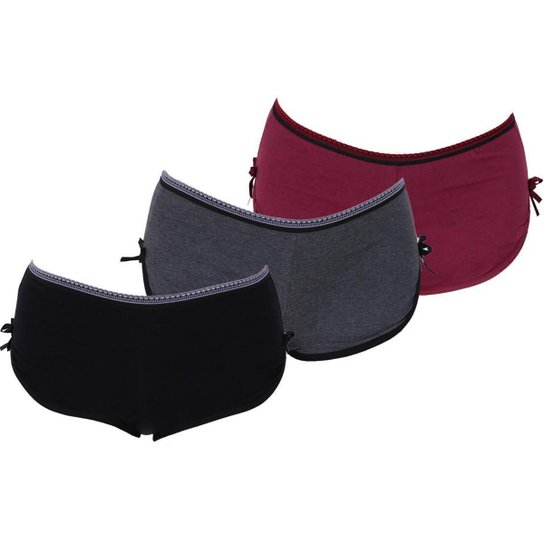 KIT 3 CALCINHAS SHORT BOMBOM ALGODÃO - Preto Menor preço em KIT 3 CALCINHAS SHORT BOMBOM ALGODÃO - Preto